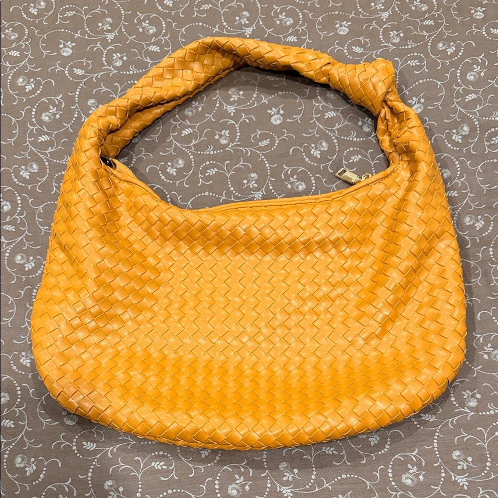 Melie Bianco Vegan Leather Woven Shoulder Hobo Bag - Camel - never used